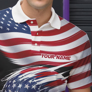 Custom US Flag Bowling League Shirts, Patriotic Bowling Team Polo Shirts For Men IPHW8385