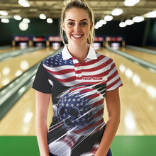 Load image into Gallery viewer, Custom US Flag Bowling League Shirts, Patriotic Bowling Team Polo Shirts For Women IPHW8385