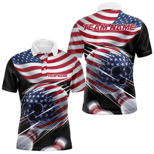 Custom US Flag Bowling League Shirts, Patriotic Bowling Team Polo Shirts For Men IPHW8385