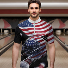 Load image into Gallery viewer, Custom US Flag Bowling League Shirts, Patriotic Bowling Team Quarter-Zip Shirts For Men IPHW8385