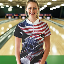 Load image into Gallery viewer, Custom US Flag Bowling League Shirts, Patriotic Bowling Team Quarter-Zip Shirts For Women IPHW8385