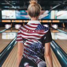 Load image into Gallery viewer, Custom US Flag Bowling League Shirts, Patriotic Bowling Team Quarter-Zip Shirts For Women IPHW8385