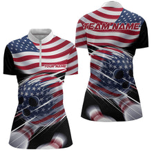 Load image into Gallery viewer, Custom US Flag Bowling League Shirts, Patriotic Bowling Team Quarter-Zip Shirts For Women IPHW8385