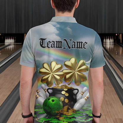 Custom Saint Patricks Day Bowling Polo Team Shirts For Men, Lucky Bowling League Shirt IPHW8573