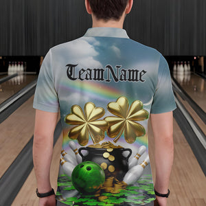 Custom Saint Patricks Day Bowling Polo Team Shirts For Men, Lucky Bowling League Shirt IPHW8573