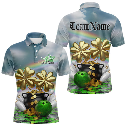 Custom Saint Patricks Day Bowling Polo Team Shirts For Men, Lucky Bowling League Shirt IPHW8573