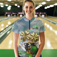 Load image into Gallery viewer, Custom Saint Patricks Day Bowling Quarter-Zip Team Shirts For Women, Bowling League Shirt IPHW8573