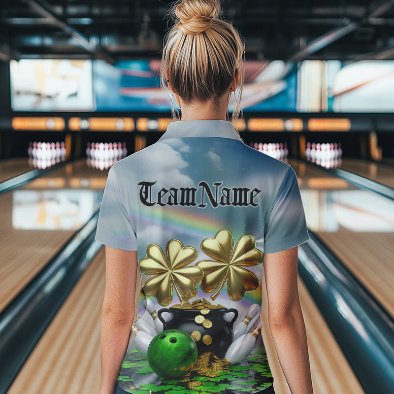 Custom Saint Patricks Day Bowling Quarter-Zip Team Shirts For Women, Bowling League Shirt IPHW8573