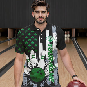 Custom Saint Patricks Bowling Polo Shirts For Men, Shamrock Flag US Bowling Team Shirt IPHW8575
