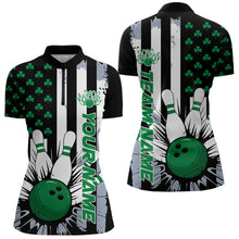 Load image into Gallery viewer, Custom Saint Patricks Bowling Womens Quarter-Zip Shirt, Shamrock Flag US Bowling Team Shirt IPHW8575