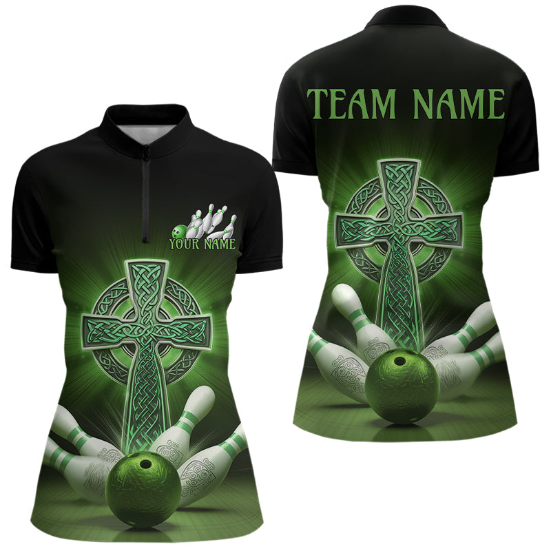 Custom Celtic Cross Faith Bowling Quarter-Zip Team Shirts For Women, Bowlers Outfits IPHW8577