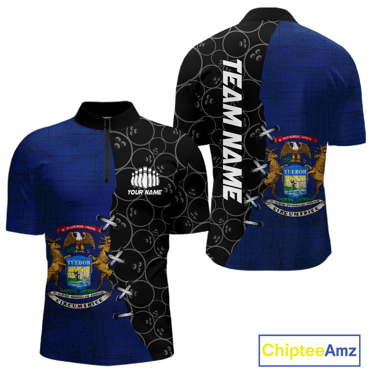 Michigan Flag Custom Bowling Team Shirts For Men, Patriotic Bowling League Shirt IPHW10717