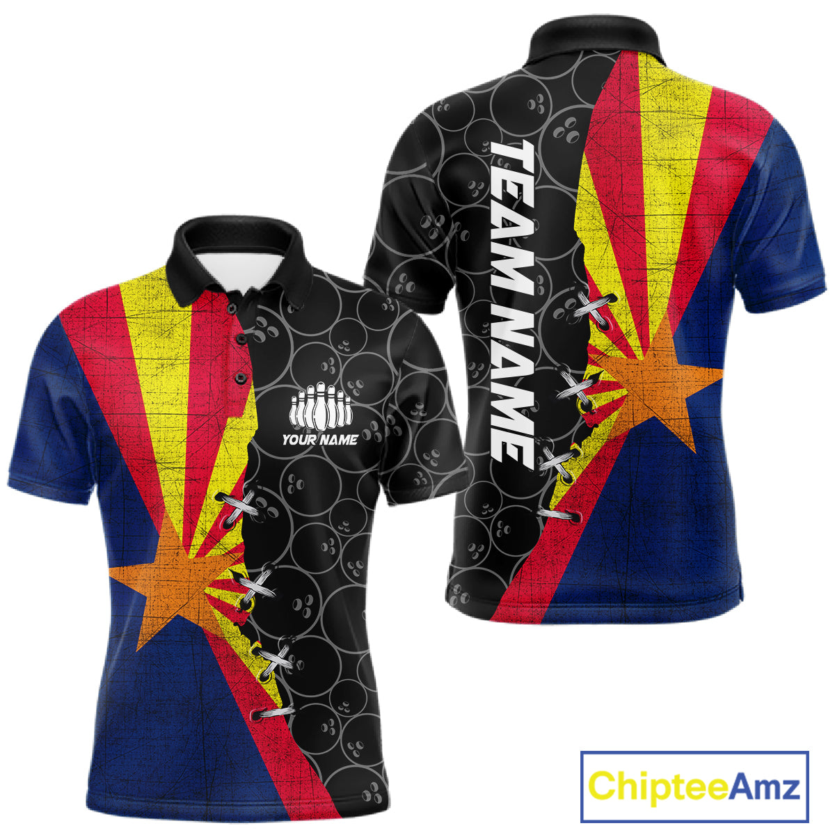 Arizona Flag Custom Bowling Team Shirts For Men, Patriotic Bowling League Shirt IPHW10718