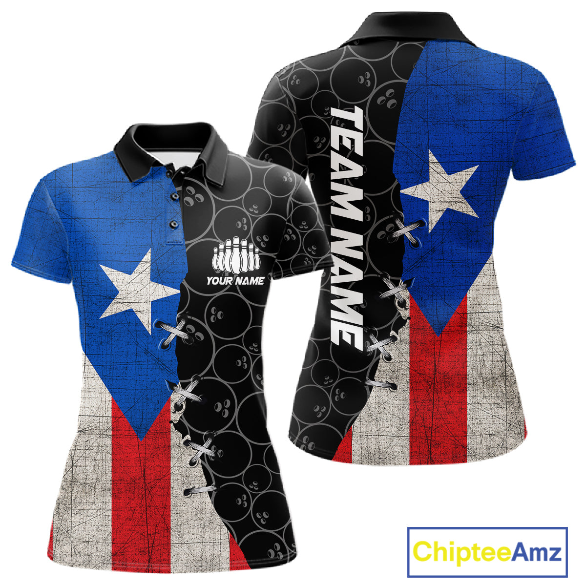 Puerto Rico Flag Custom Bowling Team Shirts For Women, Patriotic Bowling League Shirt IPHW10719