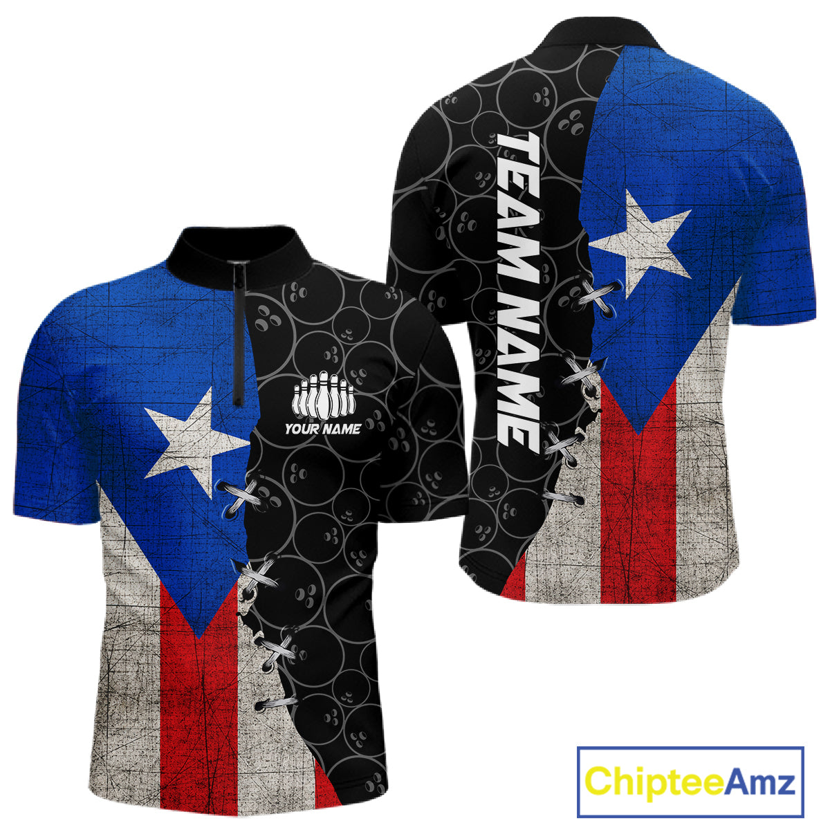 Puerto Rico Flag Custom Bowling Team Shirts For Men, Patriotic Bowling League Shirt IPHW10719