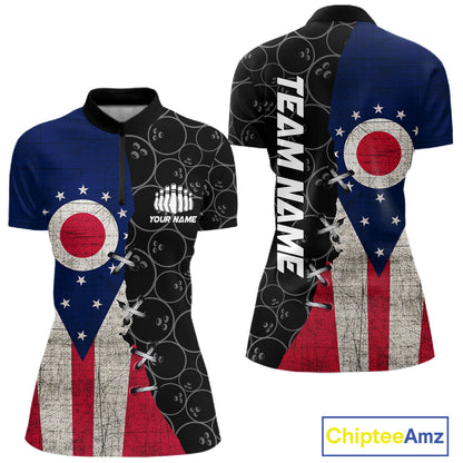 Ohio Flag Custom Bowling Team Shirts For Women, Patriotic Bowling League Shirt IPHW10720