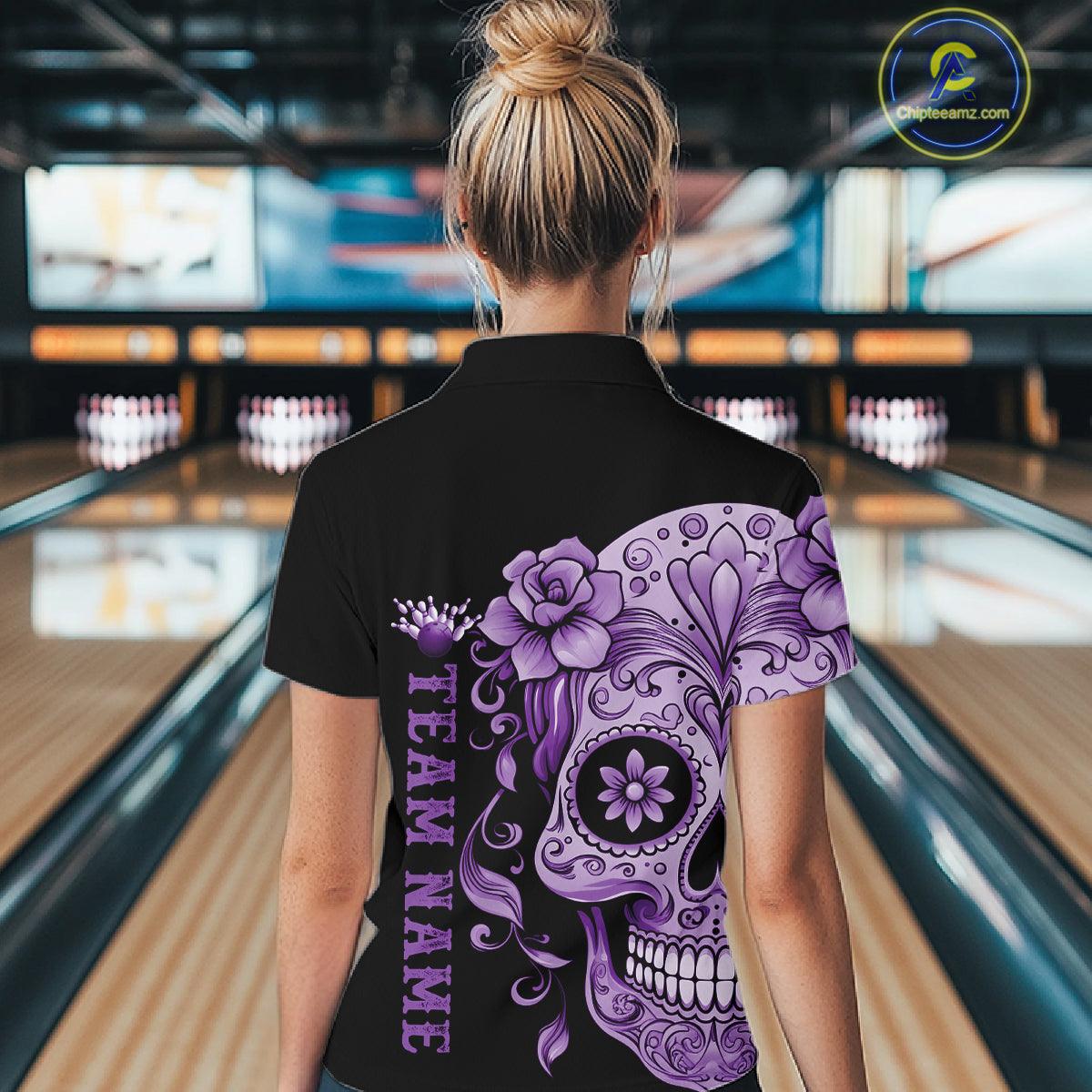 Purple Sugar Skull Tattoo Custom Women Bowling Shirt, Halloween Team Bowling Jerseys IPHW10722