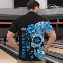 Load image into Gallery viewer, Blue Sugar Skull Tattoo Custom Men Bowling Quarter-Zip Shirt, Halloween Team Bowling Jerseys IPHW10723