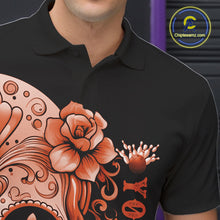 Load image into Gallery viewer, Orange Sugar Skull Tattoo Custom Men Bowling Polo Shirt, Halloween Team Bowling Jerseys IPHW10724