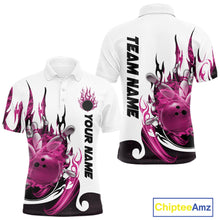 Load image into Gallery viewer, Custom Pink Flame Bowling Team Jerseys, Bowling League Polo Shirt For Men IPHW10726