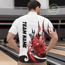 Load image into Gallery viewer, Custom Red Flame Bowling Team Jerseys, Bowling League Quarter-Zip Shirt For Men IPHW10727