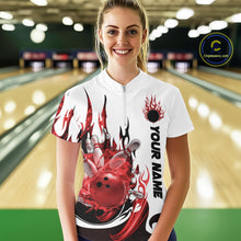 Load image into Gallery viewer, Custom Red Flame Bowling Team Jerseys, Bowling League Quarter-Zip Shirt For Women IPHW10727