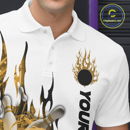 Custom Yellow Flame Bowling Team Jerseys, Bowling League Polo Shirt For Men IPHW10728
