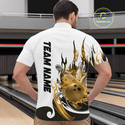 Custom Yellow Flame Bowling Team Jerseys, Bowling League Quarter-Zip Shirt For Men IPHW10728