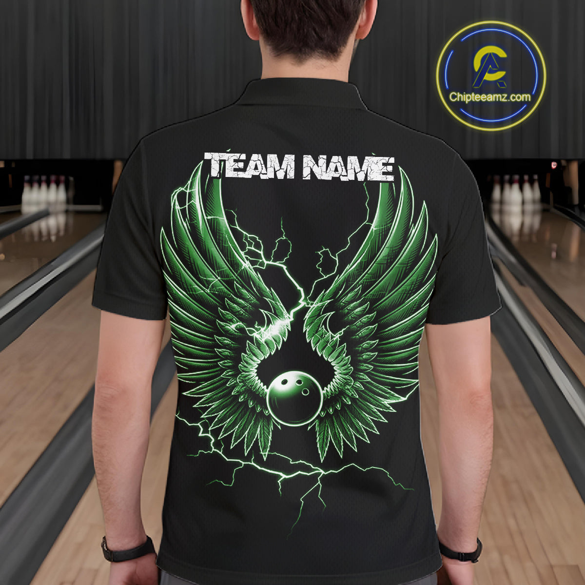 Custom Green Lightning Bowling Ball With Wings Bowling Men Team Shirt, Bowling Jerseys IPHW10730