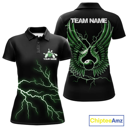 Custom Green Lightning Bowling Ball With Wings Bowling Women Team Shirt, Bowling Jerseys IPHW10730