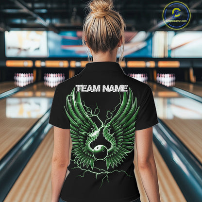 Custom Green Lightning Bowling Ball With Wings Bowling Women Team Shirt, Bowling Jerseys IPHW10730