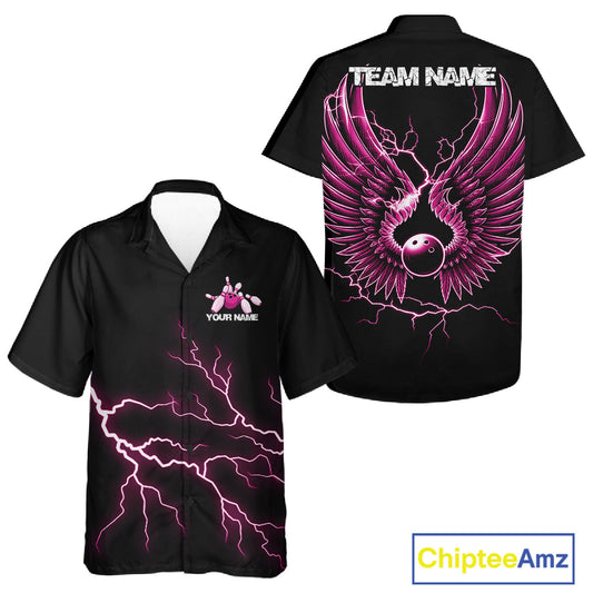Custom Pink Lightning Bowling Ball With Wings Bowling Men And Women Team Shirt, Bowling Jerseys IPHW10731