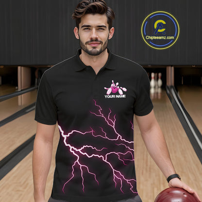 Custom Pink Lightning Bowling Ball With Wings Bowling Men Team Shirt, Bowling Jerseys IPHW10731