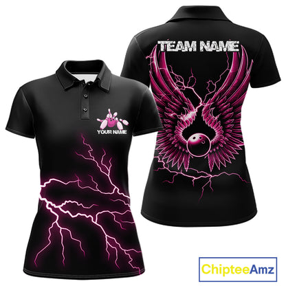 Custom Pink Lightning Bowling Ball With Wings Bowling Women Team Shirt, Bowling Jerseys IPHW10731