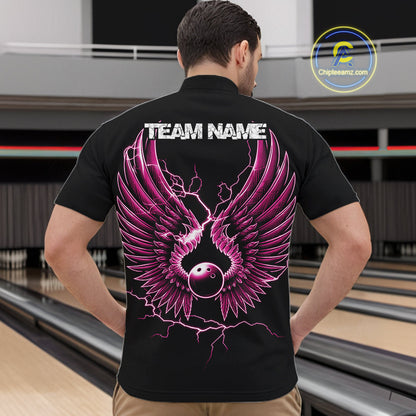 Custom Pink Lightning Bowling Ball With Wings Bowling Men Team Shirt, Bowling Jerseys IPHW10731