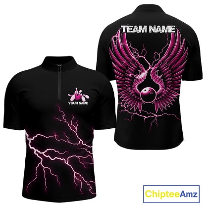 Custom Pink Lightning Bowling Ball With Wings Bowling Men Team Shirt, Bowling Jerseys IPHW10731