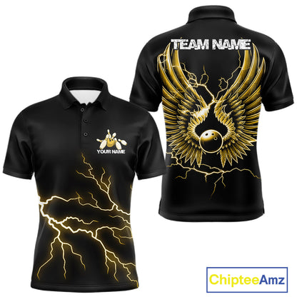 Custom Yellow Lightning Bowling Ball With Wings Bowling Men Team Shirt, Bowling Jerseys IPHW10732