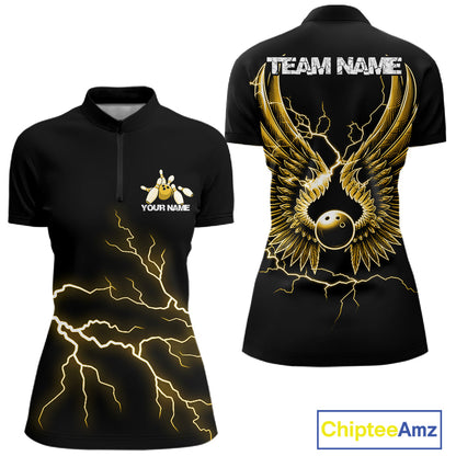 Custom Yellow Lightning Bowling Ball With Wings Bowling Women Team Shirt, Bowling Jersey IPHW10732