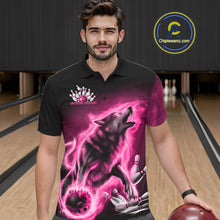 Load image into Gallery viewer, Pink Flame Wolf Custom Bowling Team Shirt For Men, Fire Wolf Bowling Jerseys IPHW10734