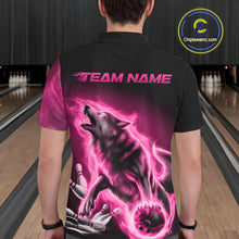 Load image into Gallery viewer, Pink Flame Wolf Custom Bowling Team Shirt For Men, Fire Wolf Bowling Jerseys IPHW10734