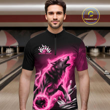 Load image into Gallery viewer, Pink Flame Wolf Custom Bowling Team Shirt For Men, Fire Wolf Bowling Jerseys IPHW10734