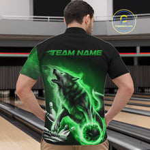 Load image into Gallery viewer, Green Flame Wolf Custom Bowling Team Shirt For Men, Fire Wolf Bowling Jerseys IPHW10736