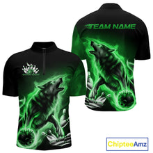 Load image into Gallery viewer, Green Flame Wolf Custom Bowling Team Shirt For Men, Fire Wolf Bowling Jerseys IPHW10736