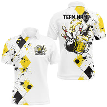 Load image into Gallery viewer, Yellow Argyle Pattern Custom Funny Bowling And Beer Team Polo Shirts For Men IPHW8889