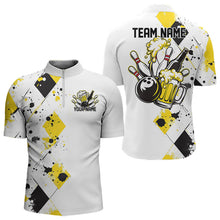 Load image into Gallery viewer, Yellow Argyle Pattern Custom Funny Bowling And Beer Team Quarter-Zip Shirts For Men IPHW8889