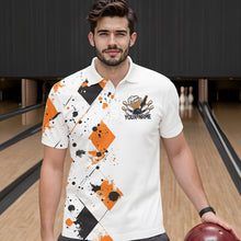 Load image into Gallery viewer, Orange Argyle Pattern Custom Funny Bowling And Beer Team Polo Shirts For Men IPHW8890