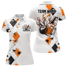 Load image into Gallery viewer, Orange Argyle Pattern Custom Funny Bowling And Beer Team Polo Shirts For Women IPHW8890
