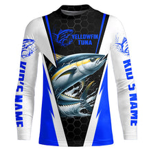 Load image into Gallery viewer, Custom Yellowfin Tuna Fishing Jerseys, Tuna Long Sleeve Performance Fishing League Shirts | Blue IPHW6400