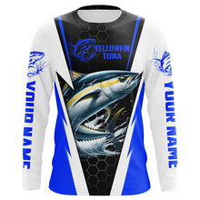 Load image into Gallery viewer, Custom Yellowfin Tuna Fishing Jerseys, Tuna Long Sleeve Performance Fishing League Shirts | Blue IPHW6400