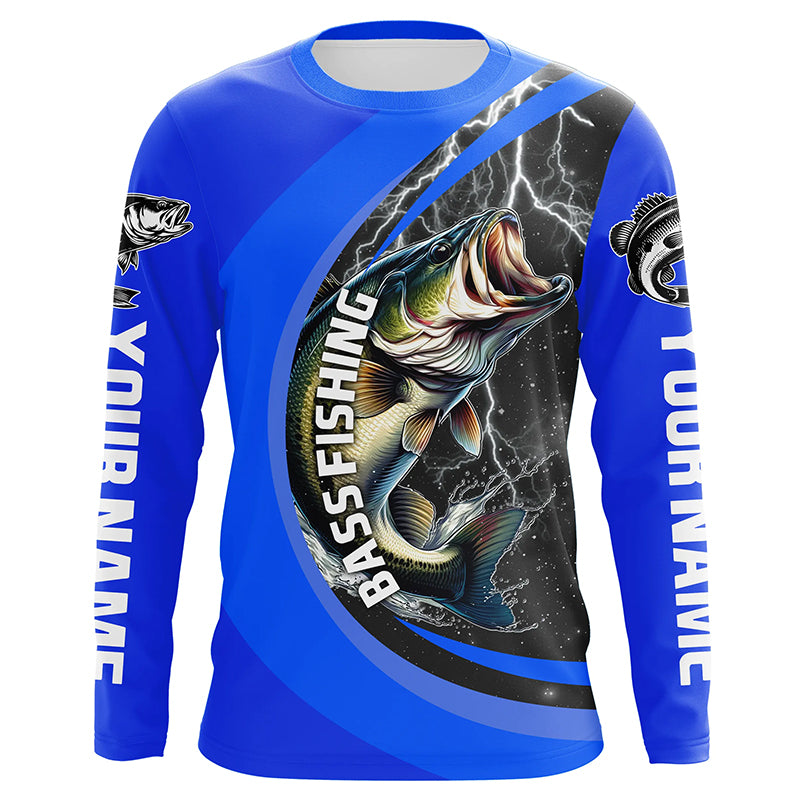 Personalized Largemouth Bass Fishing Jerseys, Bass Long Sleeve Tournament Fishing Shirts |Royal Blue IPHW6420